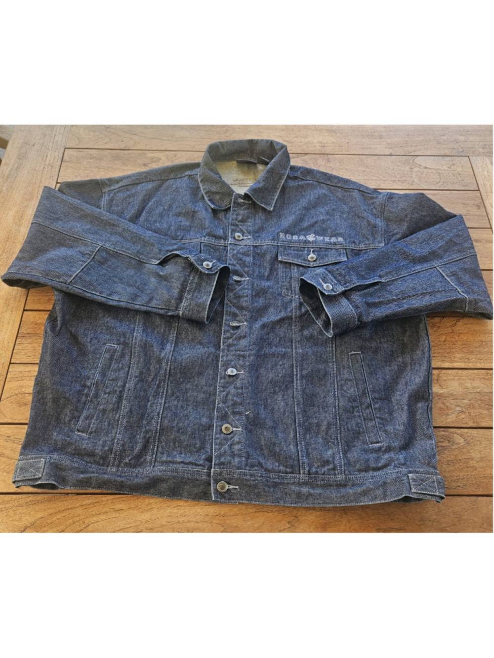 Vintage Y2K Rocawear Embroidered Denim Jacket Baggy 3XL Dark Wash Hip Hop